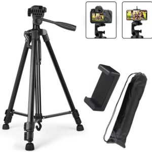 3366 Aluminium Tripod Stand (55-inch) with Mobile Phone Holder – Adjustable & Durable Tripod