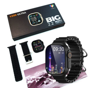 V200 New Fashion Ultra 2.2" Large Screen IP68 Waterproof Sport Smart Watch with Wearfit Pro App Black