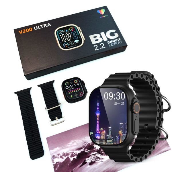 V200 New Fashion Ultra 2.2" Large Screen IP68 Waterproof Sport Smart Watch with Wearfit Pro App Black