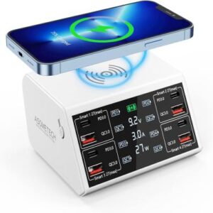 100W 8-Port Charging Station with 4 USB QC 3.0 + 4 Type-C PD Ports