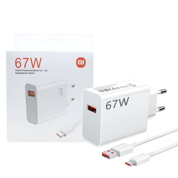 Xiaomi 67W EU Plug QC3.0 Fast Charger with USB Type-C Cable – Original Quick Charge Wall Adapter