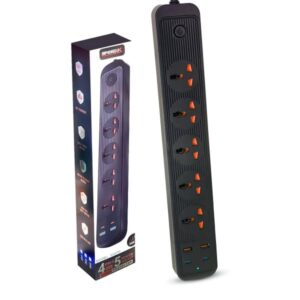 504PU Speed-X Premium Portable Power Strip 5 Socket + 2 USB Port + 2 Type-C USB Cable 2m
