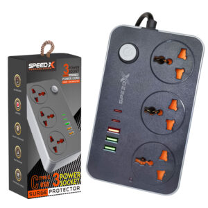 Speed-X 603PU Universal Power Strip with 3 Sockets, 3 USB Ports & 2 Type-C, 2m Cable