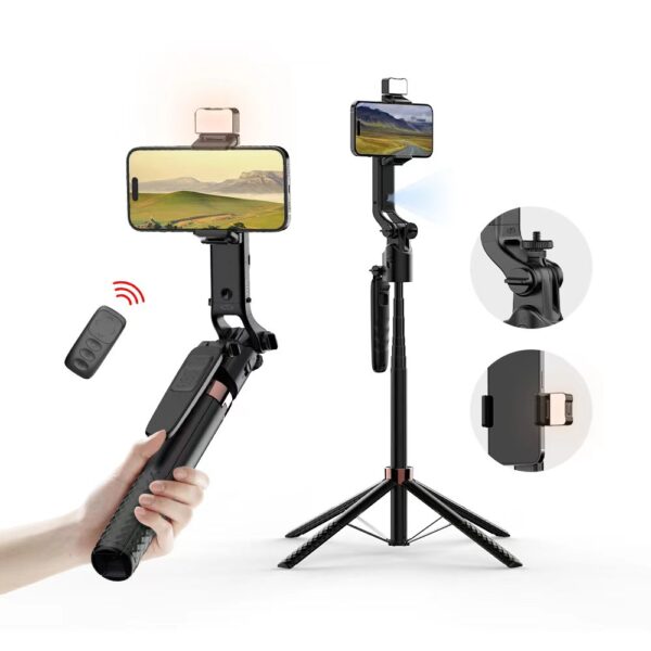 A101 AI Intelligent Gimbal with Auto Face Tracking, Wireless Remote & Fill Light – Extendable Stabilizer