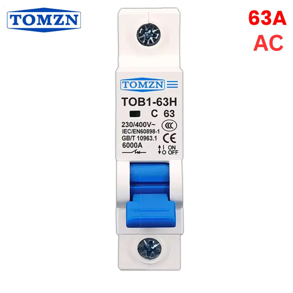 TOMZN 1P AC MCB – 63A Miniature Circuit Breaker for Reliable Overload & Short-Circuit Protection