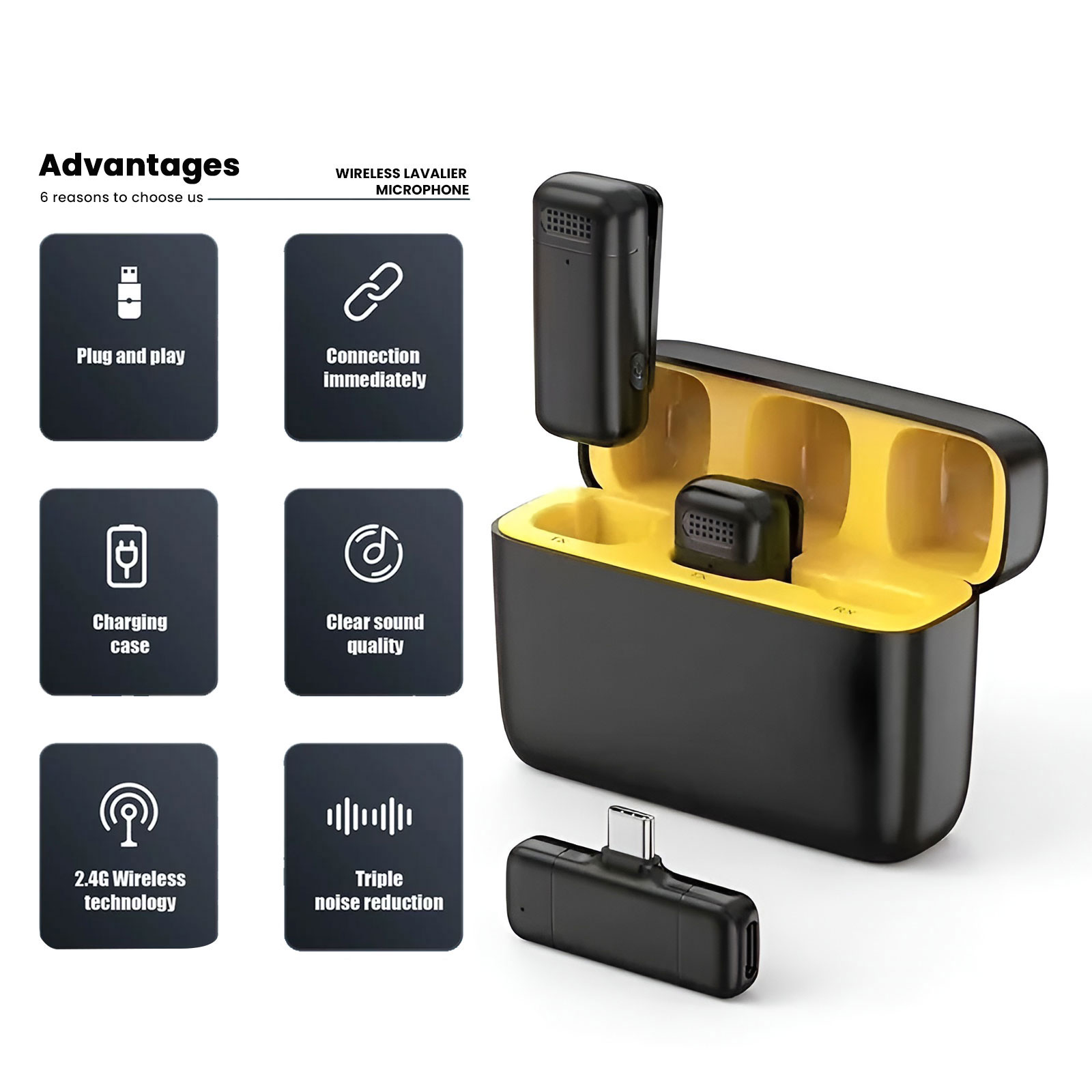 K13 Type-C ANC Dual Wireless Lavalier Microphone | Noise Cancellation Mic for Vlogging, Interviews & Recording - Image 2