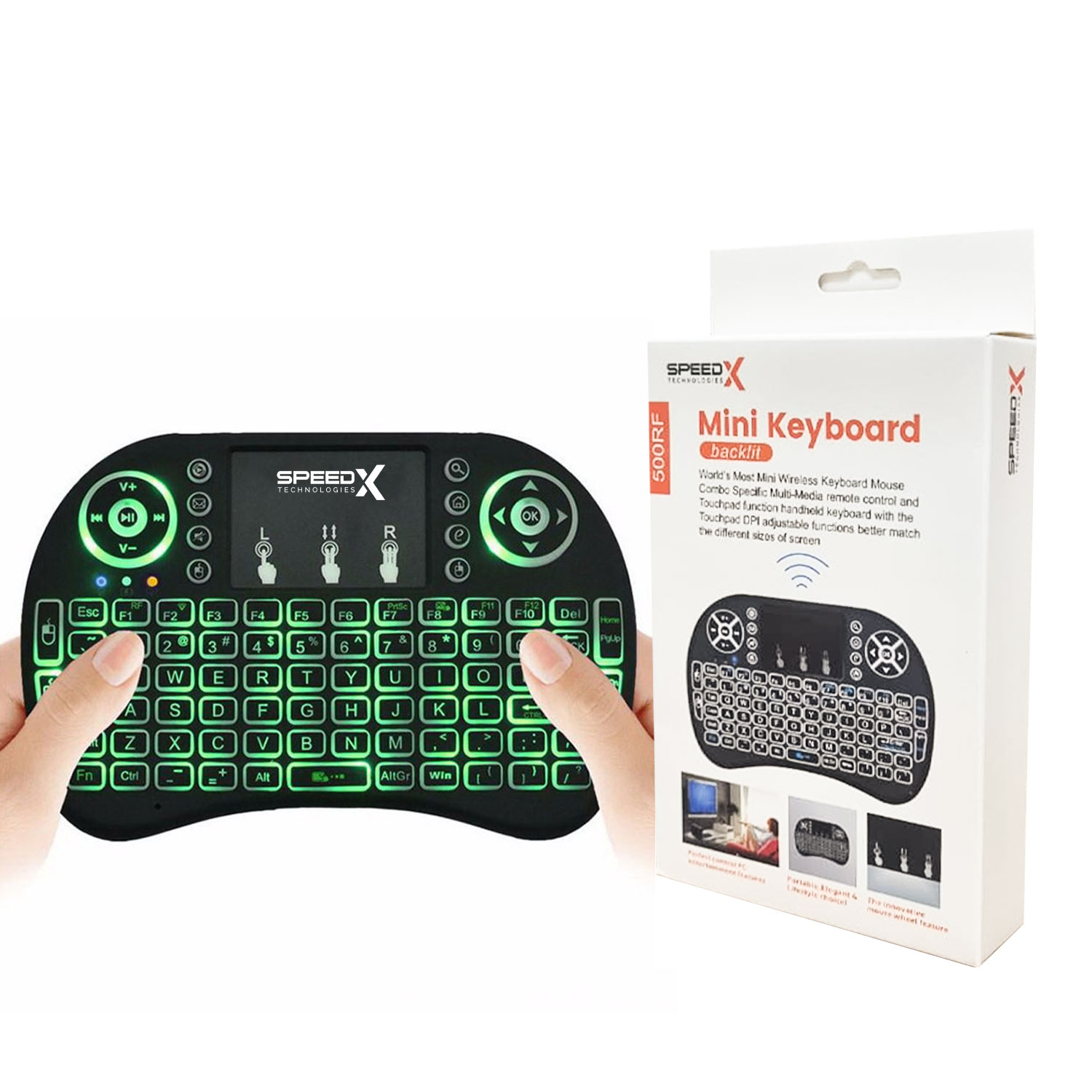 Speedx RF-500 Mini Touchpad Wireless Keyboard & Mouse – With Backlight, Compact and Portable