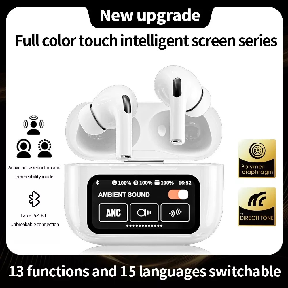 A9 Pro ANC ENC Wireless Earbuds BT 5.4 β Zhongkelqnxun Touch Control Black & White - Image 7