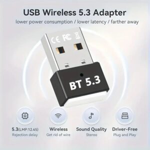 Mini Bluetooth USB Dongle 5.3 Plug & Play Wireless Adapter for PC and Laptop